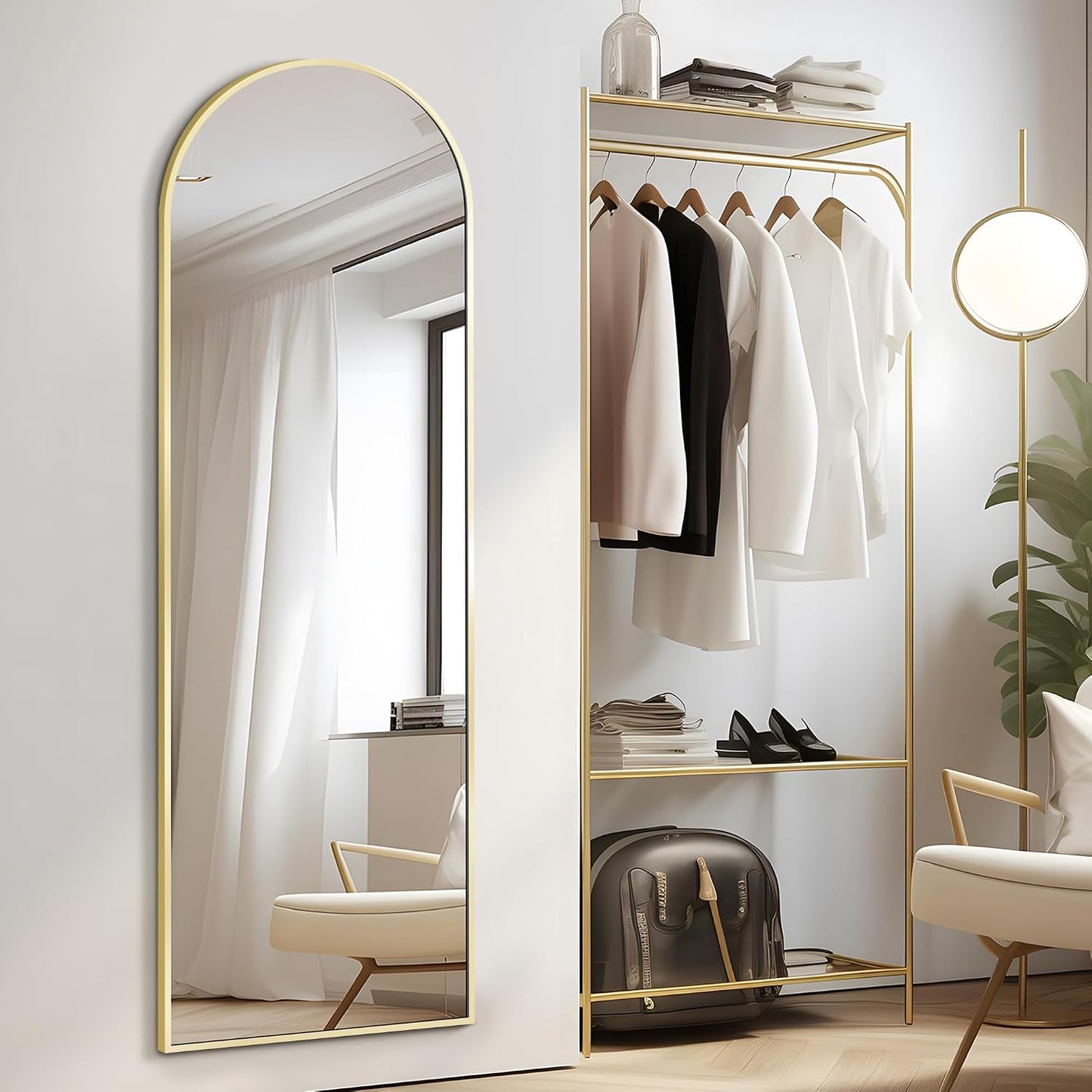 Full Length Mirror, 55x15‘’ Arched Wall Mirror for Bedroom, Long Gold Standing Floor Mirror, Full Body Tempered Glass Vanity Mirror with Aluminum Frame for Entryway, Living Room, Bathroom Décor