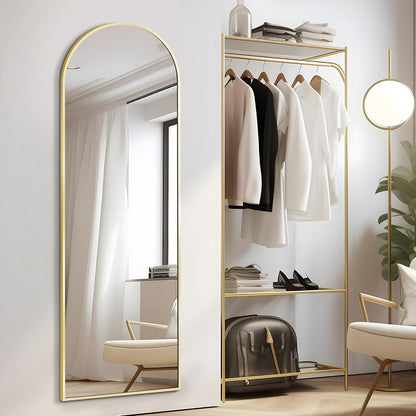 Full Length Mirror, 55x15‘’ Arched Wall Mirror for Bedroom, Long Gold Standing Floor Mirror, Full Body Tempered Glass Vanity Mirror with Aluminum Frame for Entryway, Living Room, Bathroom Décor