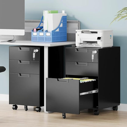 3 Drawer File Cabinet with Lock, Fully Assembled Metal Mobile Filing Cabinets - Image 2
