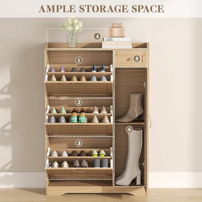Narrow Shoe Cabinet Storage for Entryway, Hidden Shoe Rack Cabinet - Image 8