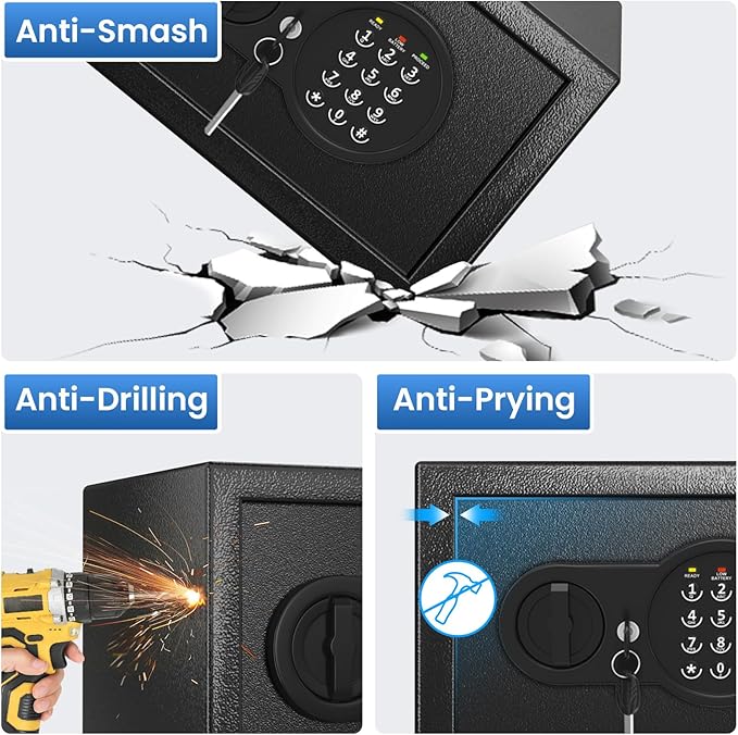 Safe Box with Fireproof Waterproof Bag, Home Safe with Keys & Pass Code & Wall - Image 3