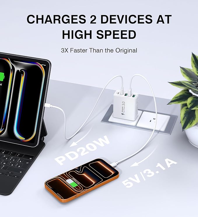 USB C Wall Charger, 60W 5-Port PD Fast USB C Charging Block, 2USB C+3USB A - Image 3