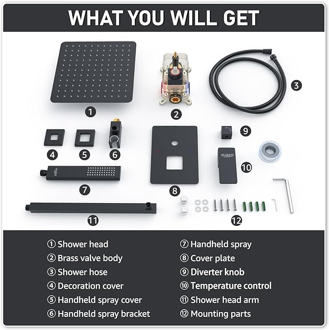 Iriber Shower Set with 12 Inch High Pressure Rain Shower Head and Handheld and - Image 6