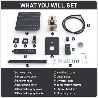 Iriber Shower Set with 12 Inch High Pressure Rain Shower Head and Handheld and - Image 6