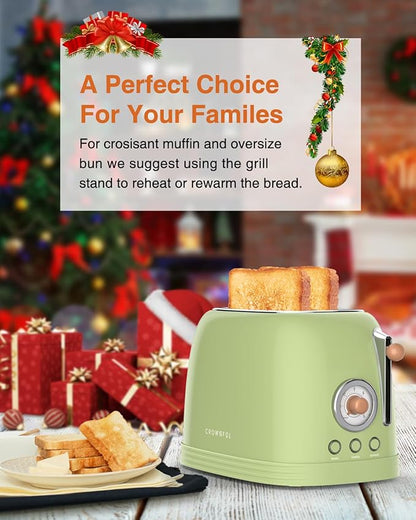 CROWNFUL 2-Slice Toaster, Extra Wide Slots Toaster, Retro Stainless Steel - Image 7