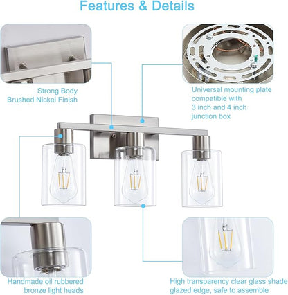 SOPEAS 3-Light Vanity Lights, Brushed Nickel Vanity Light, - Image 4