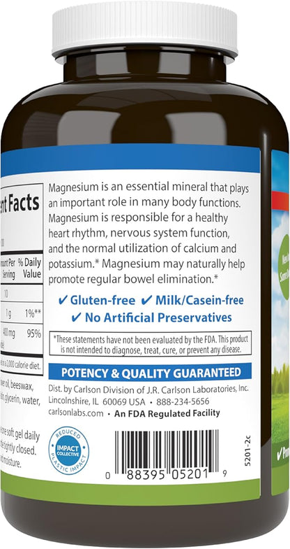 Carlson - Magnesium Gels, 400 mg of Magnesium per Softgel, Heart & Muscle - Image 9