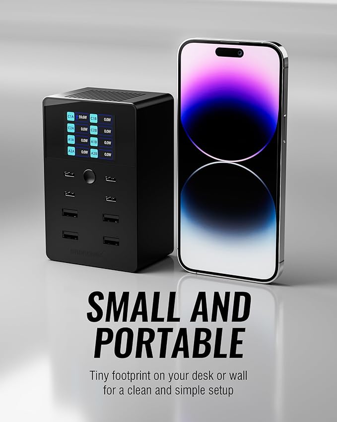 SABRENT Charger, 252W 8-Port Desktop Charging Station w/Real-Time LCD Display - Image 6