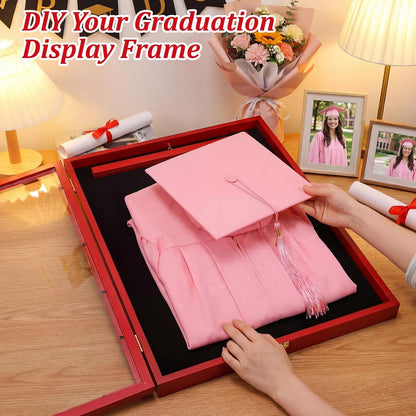 CroBlissful 1 Pcs 17"x23" Graduation Shadow Box Frame Large Wood Display Case with Stick Pins Hanging Hardware Graduation Gown Display Memory Shadow Box for Cap Gown Diploma Stole Cords (Red)