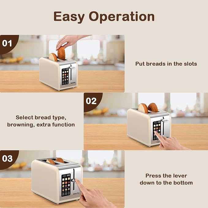 Mecity 2 Slice Touch Screen Toaster, 1.5" Wide Slot, Stainless Steel Smart - Image 6