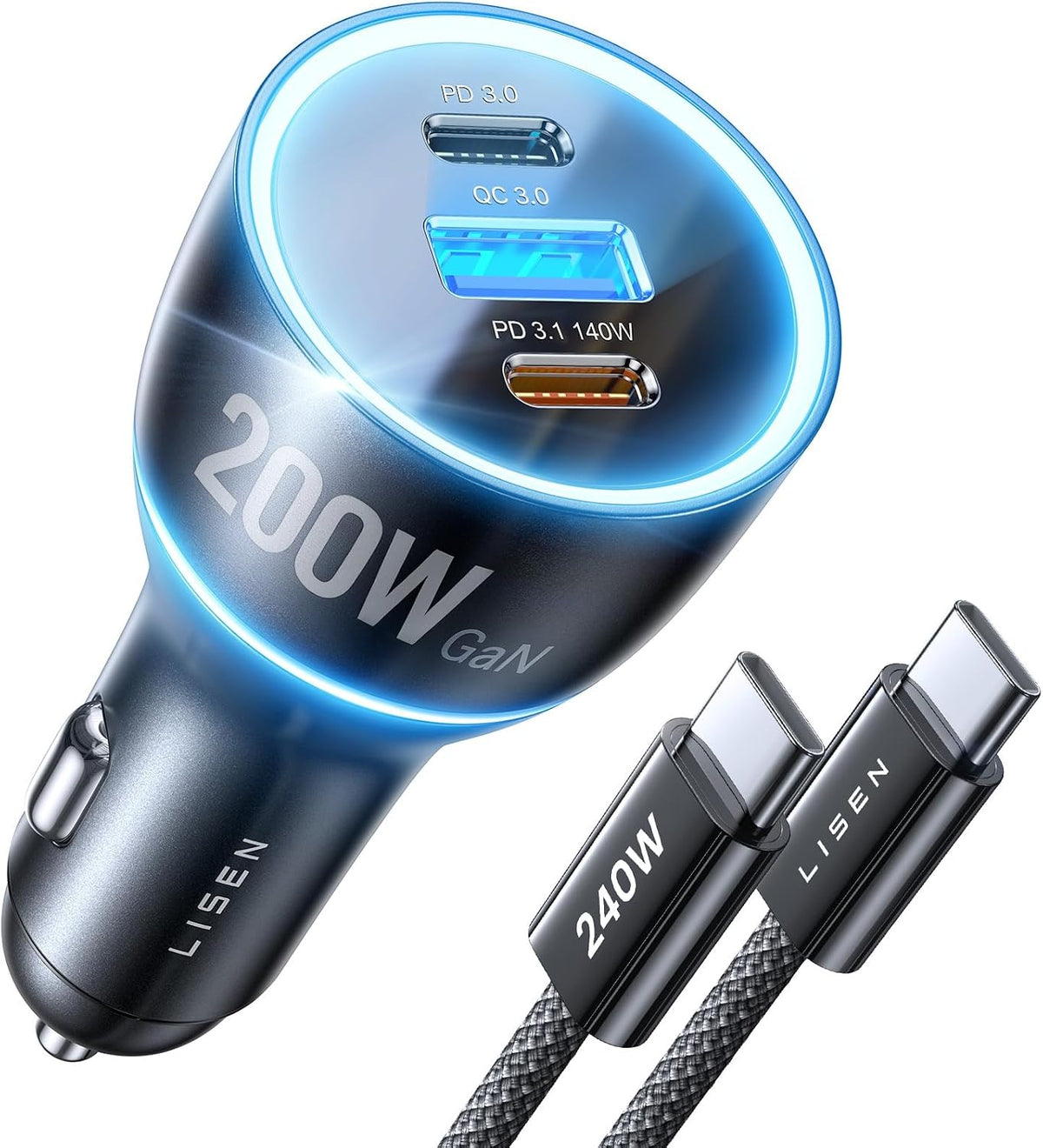 lisen 200w car charger usb c fast charge, main product view