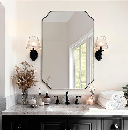 ANDY STAR Matte Black Mirror 26x38 Inch, Scalloped Wall Mirror, Unique - Image 3