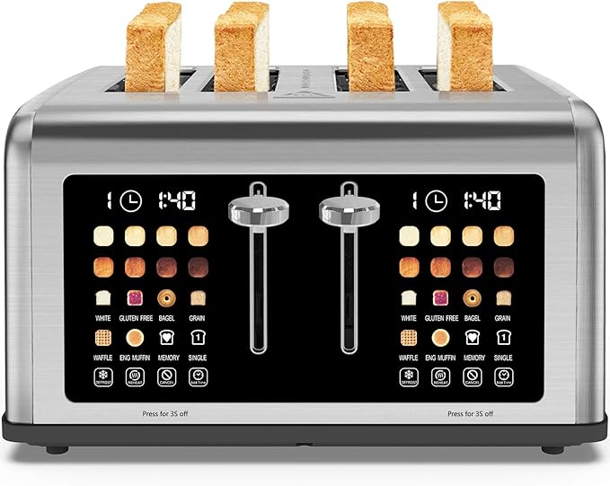 4 Slice Toaster Touch Screen, Stainless Steel Toasters Digital Timer, Dual by Clixane