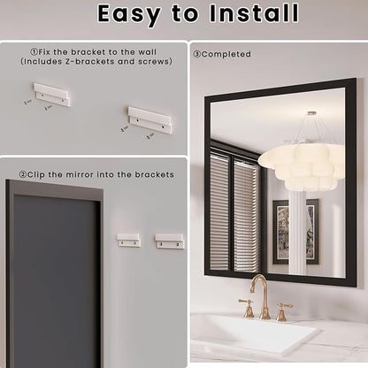 Amorho Bathroom Mirror Black, 28x32 Inch Thick Metal Framed Wall Mirrors - Image 4