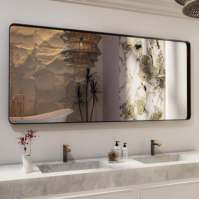 ISKM Large Black Framed Mirror for Bathroom 72" x 32" Wall Mounted Mirror Black by ISKM-IStillKeepMovin