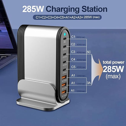 USB C Fast Charger : Fast Charging Station : 285W-8 Port Desktop Multiple - Image 6
