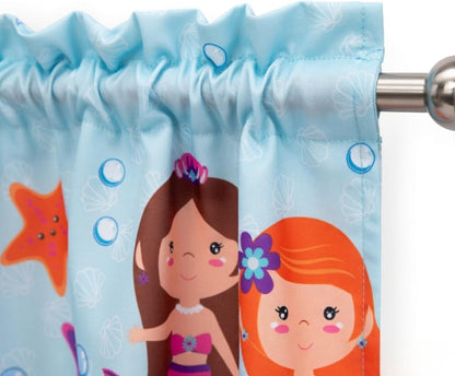 EVERYDAY KIDS Mermaid 60x15” Coastal Print Window Valance for Toddler, Baby and Young Girls Bedrooms Window Décor Treatment in Turquoise, Blue, Purple and Orange