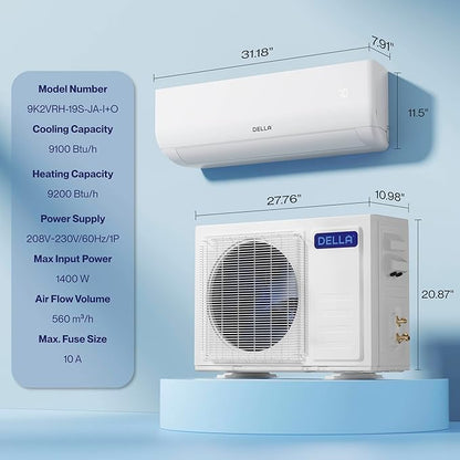 DELLA Motto Series 9100 BTU 19 SEER2 230V Mini Split AC, Cools Up to 400 Sq.Ft - Image 9