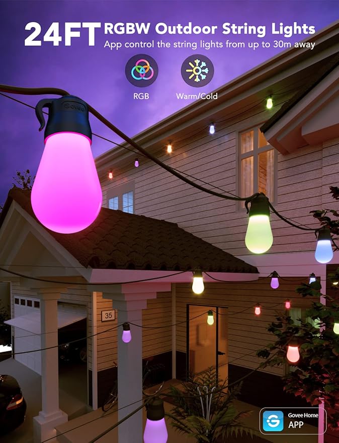 Govee Smart Outdoor String Lights H7029, 24ft RGBIC Outdoor Lights - Image 4