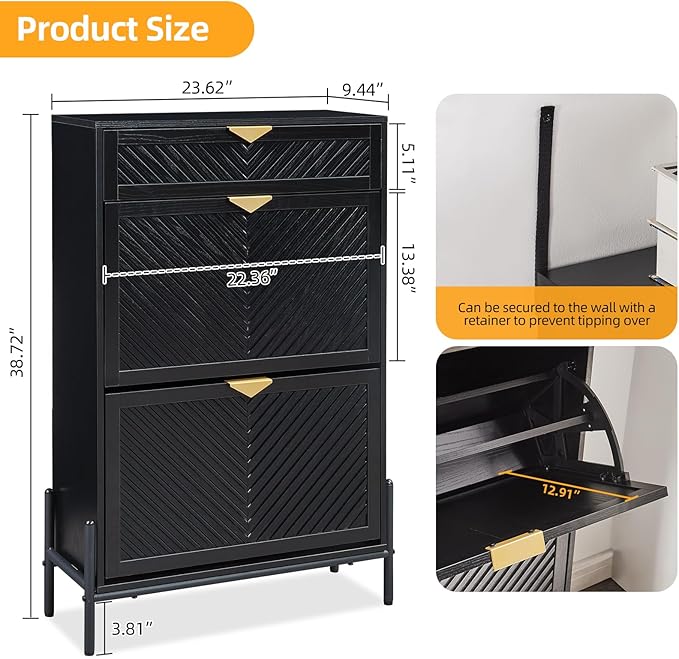 Shoe Cabinet Storage with 2 Flip Drawers, Narrow Hidden Shoes Organizer Cabinet - Image 2
