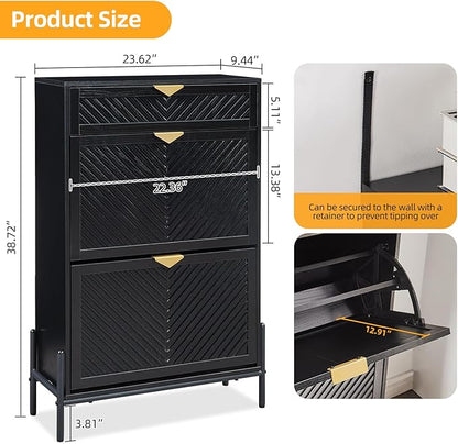 Shoe Cabinet Storage with 2 Flip Drawers, Narrow Hidden Shoes Organizer Cabinet - Image 2