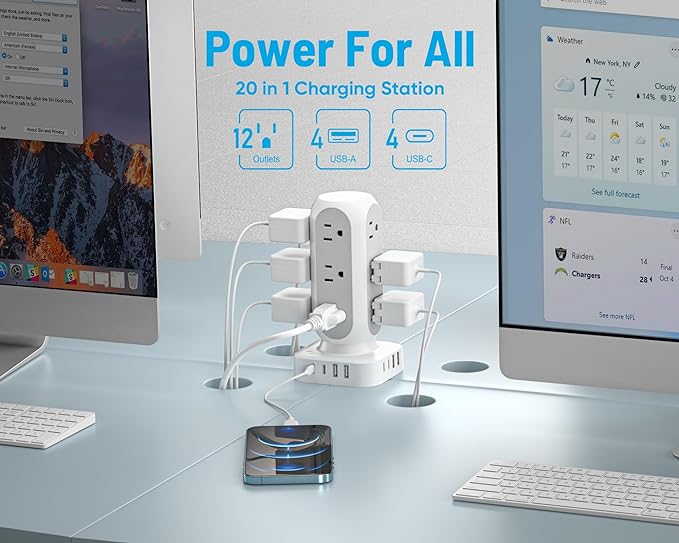 Tower Surge Protector Power Strip, 10FT Extension Cord - Image 3