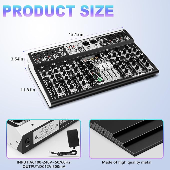 8 Channel Audio Mixer DJ Mixer Sound Board Console 16 Dsp USB Audio Interface - Image 9