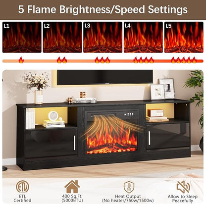 Fireplace TV Stand with 23" Electric Fireplace Heater Up to 80" TVs, Modern - Image 4