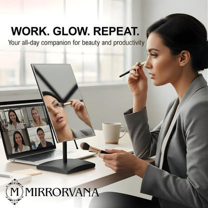 Large Adjustable Table Desk Mirror with Stand, 9.8" x 7" (Black) | Personal Face Mirror Fits Vanity, Bathroom Countertop, or Office Desktop with Stable Base for Styling, Makeup & Daily Care