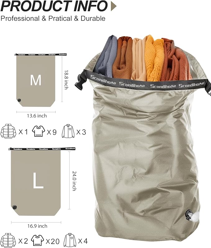 Travel Laundry Bag, Pump Free Vacuum Storage Bag Reusable Compression Dirty - Image 2