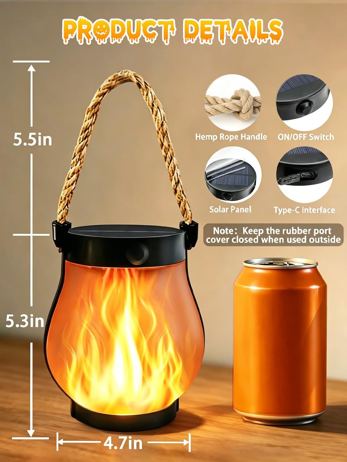 4 Pack Gen2 Solar Lanterns Outdoor Waterproof Hanging Halloween Flame Light
