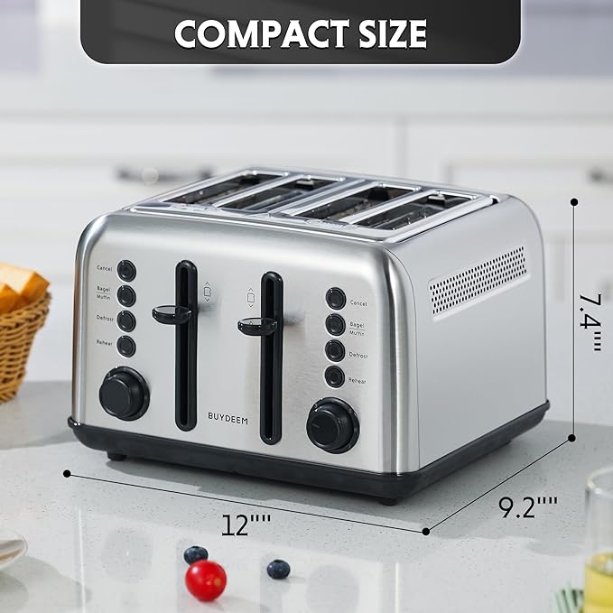 BUYDEEM DT640 Retro 4 Slice Toaster, 7 Shade Settings, Extra Wide 1.5'' Slots - Image 7