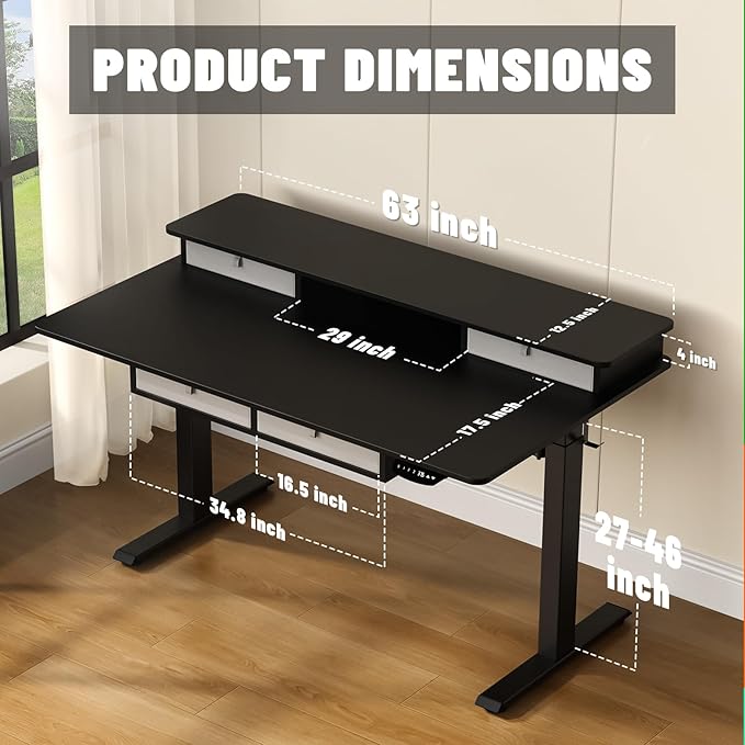Electric Standing Widened Desk 63 * 30 Inches Adjustable Height - Image 3