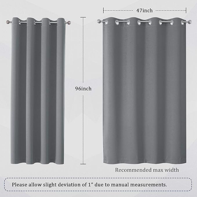 DUALIFE Grey Blackout Curtains for Bedroom 96 inches Long 2 Panels Grommet - Image 6