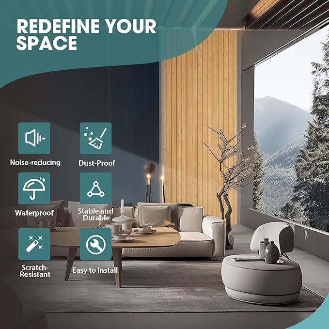 OUZUGIE WPC Acoustic Slat Wall Paneling, Living Room, TV Background, Study Room - Image 6
