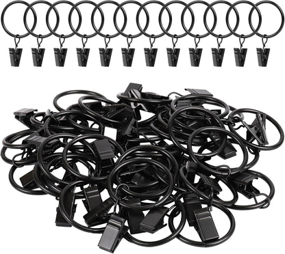 Curtain Rings with Clips, 42 Pack Metal Drapery Rings with Clips Hooks Hangers for Hanging Drapes Bows Hats, Drapes Rings 1.26 in Interior Diameter, Fits Up to 1 in Curtain Rod, Black