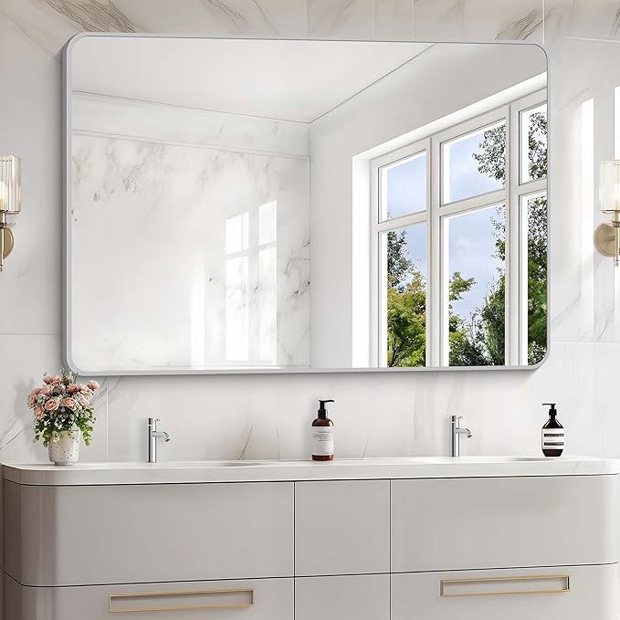 55x36 Inch Silver Bathroom Mirror, Large Rectangular Vanity Mirror, Metal by WelcometoCIVENO
