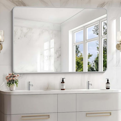55x36 Inch Silver Bathroom Mirror, Large Rectangular Vanity Mirror, Metal by WelcometoCIVENO