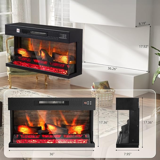 ROVSUN 1400W 3-Sided Glass Electric Fireplace Insert w/Remote Control, CSA - Image 6