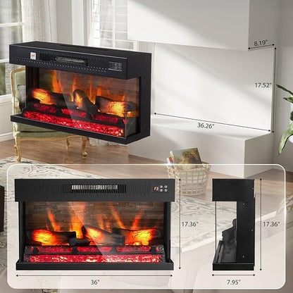 ROVSUN 1400W 3-Sided Glass Electric Fireplace Insert w/Remote Control, CSA - Image 6