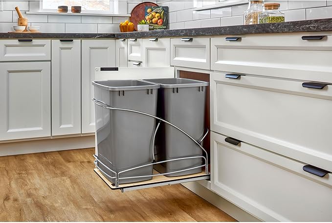 Rev-A-Shelf Steel Bottom Mount Double 35 Quart 8.75 Gallon Waste Bin Trash - Image 2