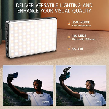 SEAEYES 120 LED Video Light, Portable USB Photo Light Dimmable 2500-9000K CRI - Image 3