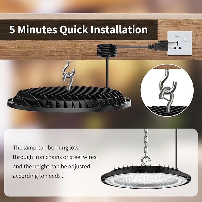 SOUTHLEVY 2 Pack UFO 200W LED High Bay Light, 5 ft Cable - Image 5