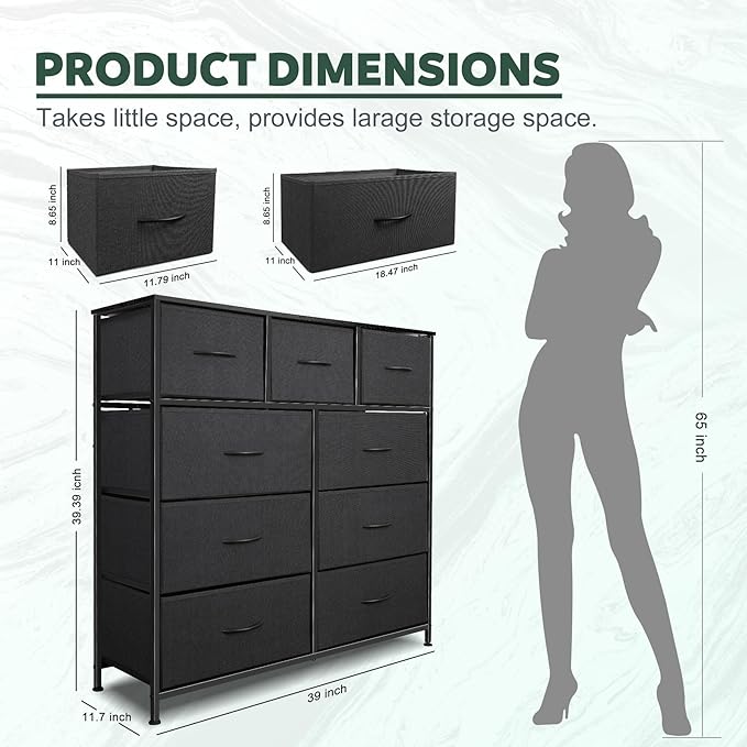 Dresser for Bedroom with 9 Drawers, Chest of Drawers, Storage Drawers Organizer - Image 3