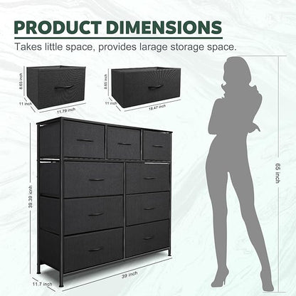 Dresser for Bedroom with 9 Drawers, Chest of Drawers, Storage Drawers Organizer - Image 3