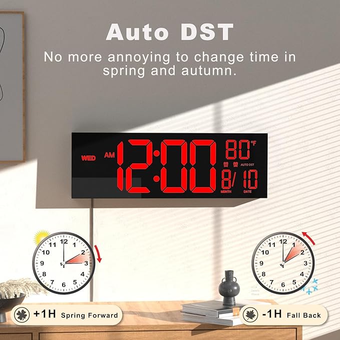 JALL 13" Large Digital Wall Mount Clock, Count Down Timer, Big LED, Temperature - Image 5