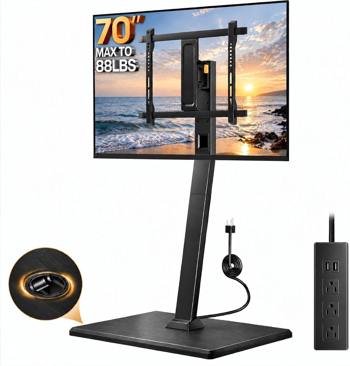 Perlegear Rolling TV Stand with Power Outlet for 32–70 inch TVs