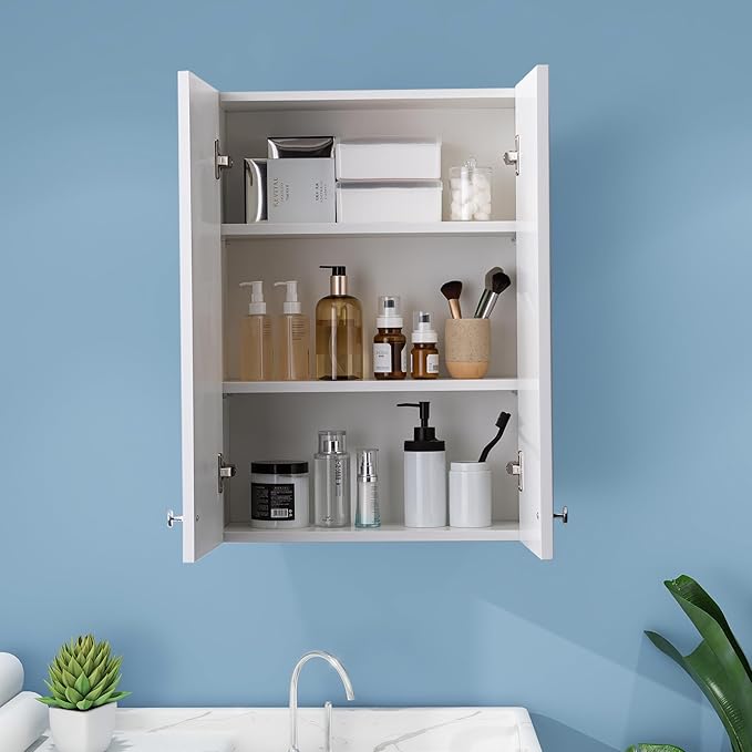 White Wall Mount Cabinet, MDF Over The Toilet Storage Cabinet - Image 9