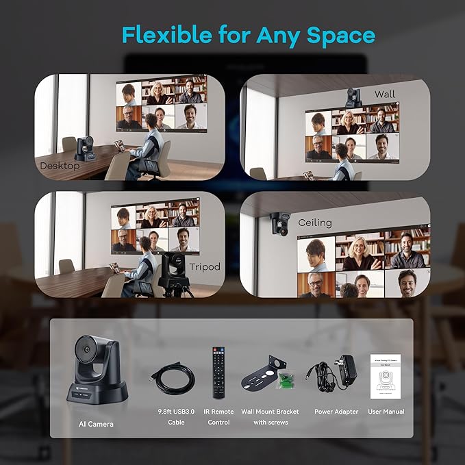 TONGVEO 3X Optical Zoom PTZ Camera AI Auto-Tracking HDMI USB 3.0 1080P 60fps - Image 9