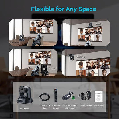TONGVEO 3X Optical Zoom PTZ Camera AI Auto-Tracking HDMI USB 3.0 1080P 60fps - Image 9